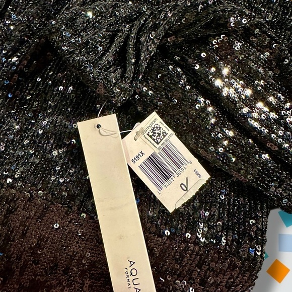 NWT Aqua Black Sequin Cutout Detail Long Sleeve Cocktail Evening Dress Size 0 - Picture 8 of 16